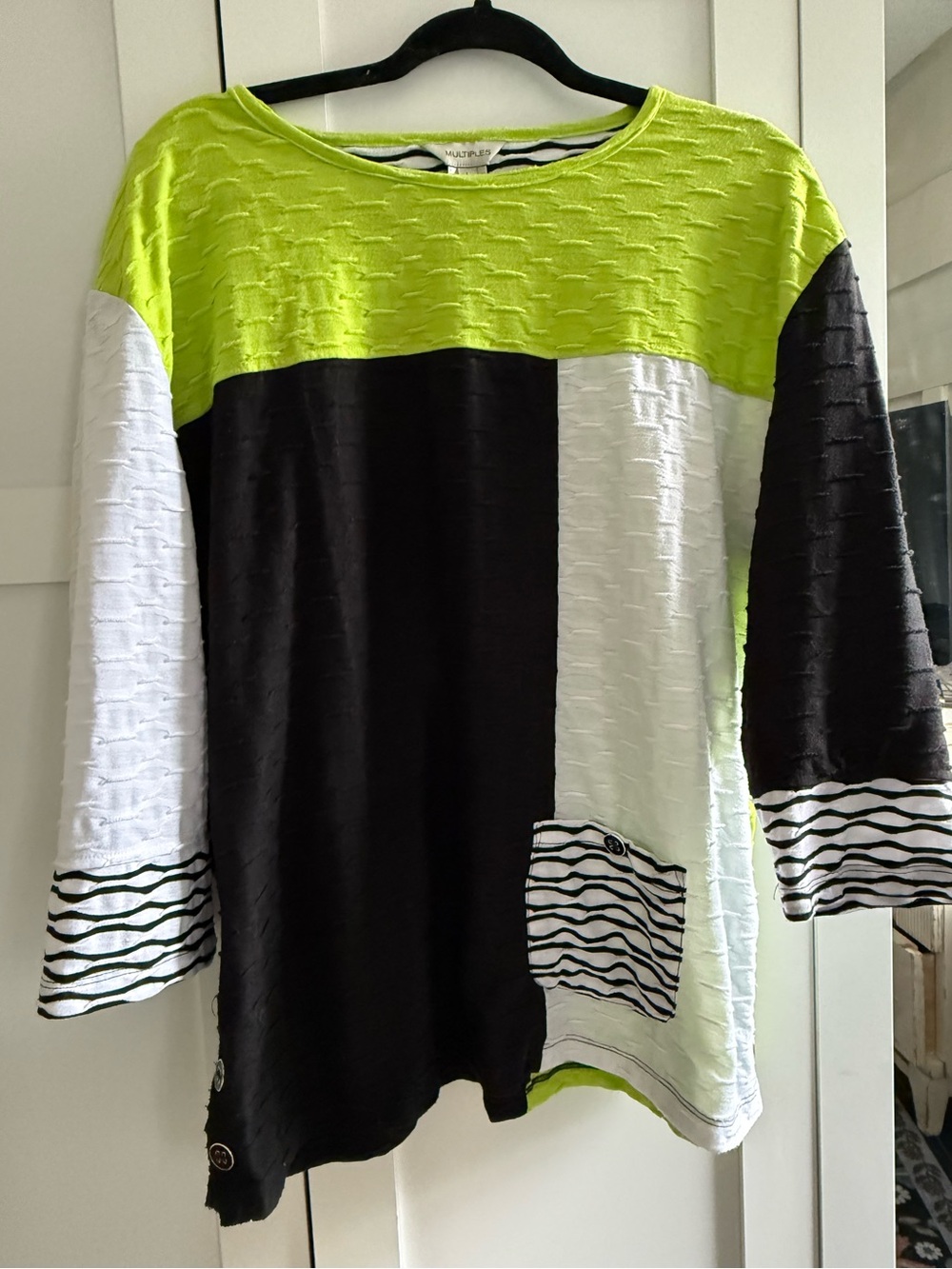 Multiples Women’s Colorblock Long Sleeve Top - Lime, Black & White